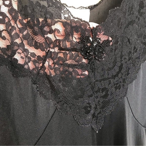 Vintage Cachet Lace Beaded Nightgown Slip Sexy Dress Black Women's Size Large - Picture 6 of 16